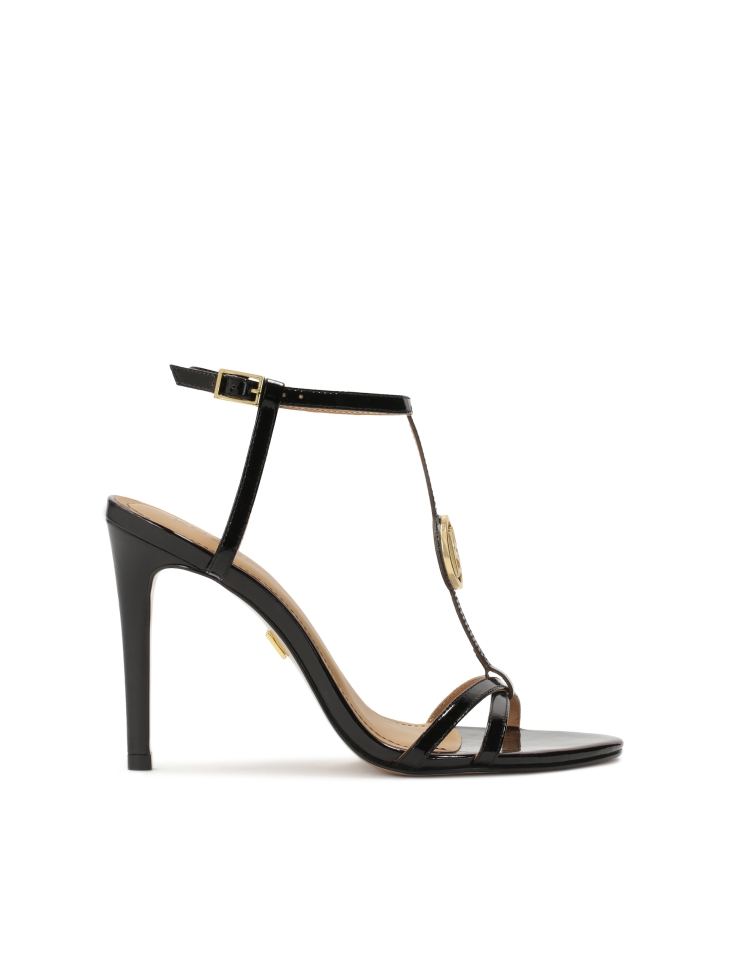 Black patent leather heeled sandals