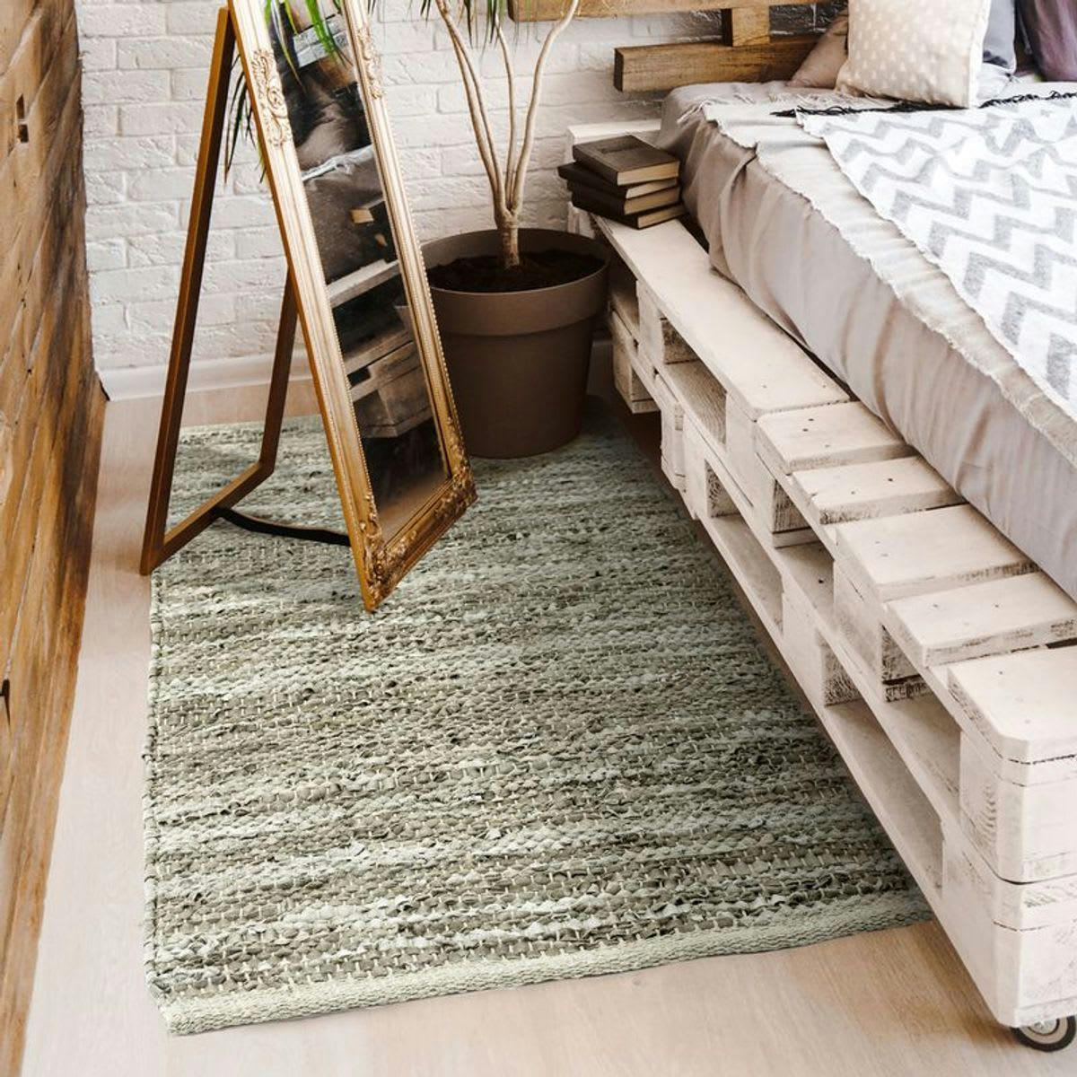 SKIN - Tapis en cuir tressé beige naturel 120x170