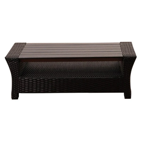 Popham Black Synthetic Wicker Rectangular Coffee Table with Plastic Wood Top by Havenside Home