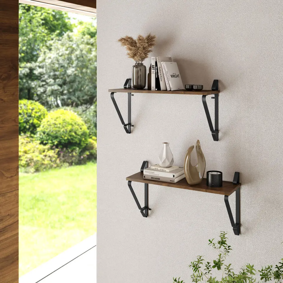 tectake 2 wandplanken Irvine, Industrieel Hout Donker, Rustiek