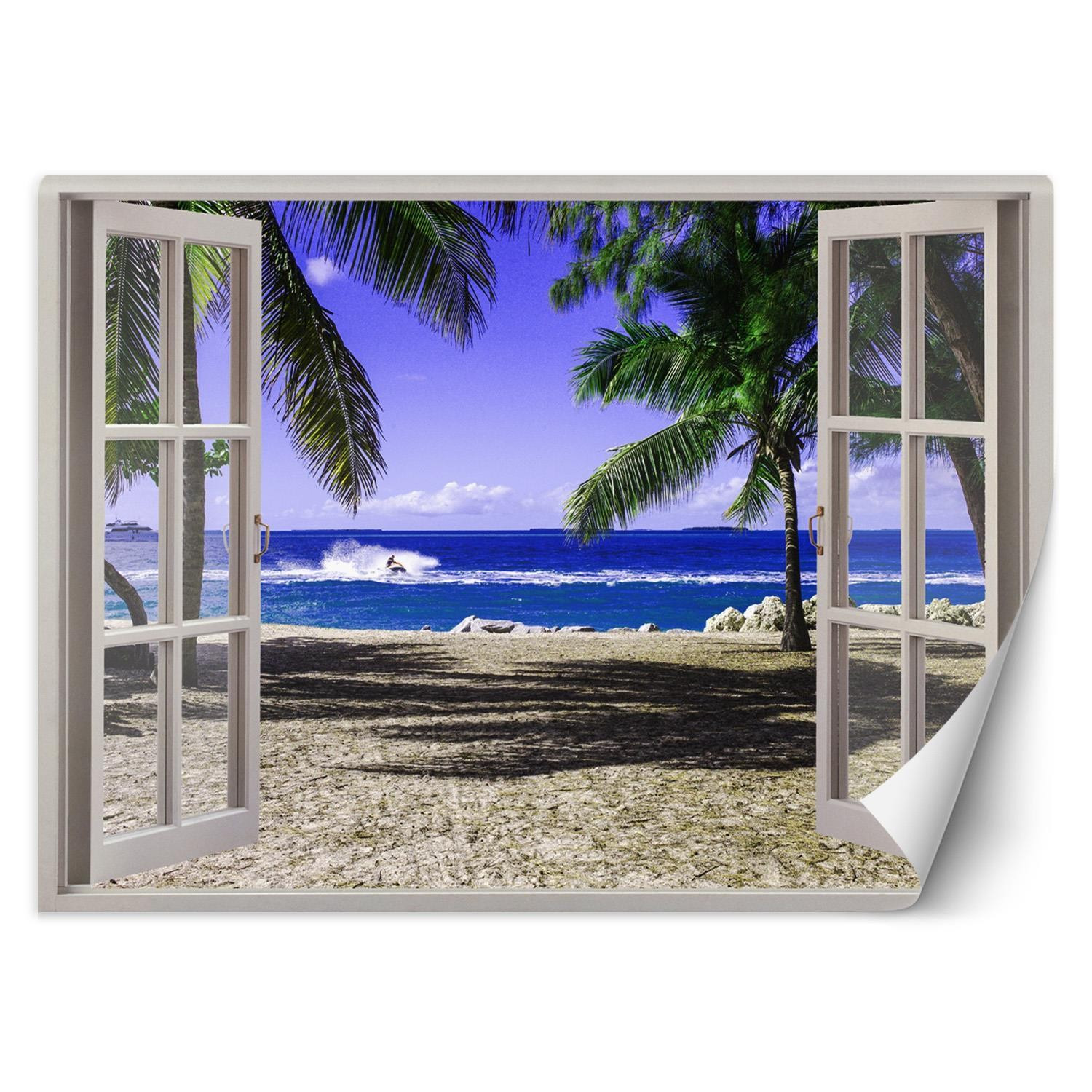 Feeby Fototapeta, Okno z widokiem na tropikalną plażę 140x100