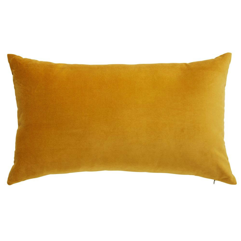 - Coussin en velours jaune moutarde 30x50