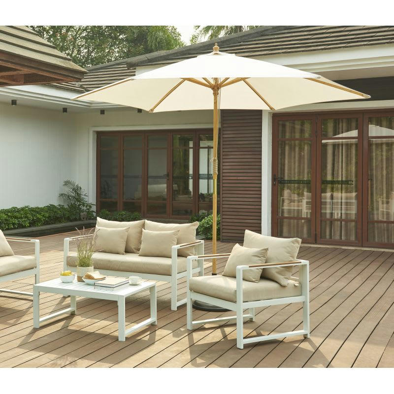 - Parasol droit en bambou contreplaqué et tissu beige clair