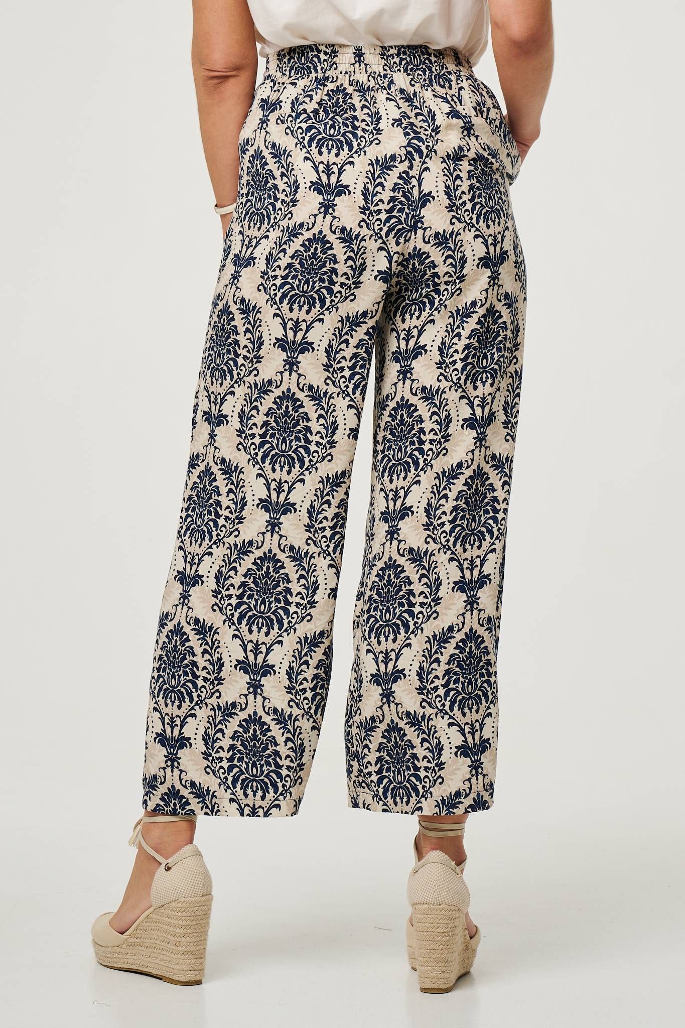 Izabel London Baroque Print High Waist Wide Trousers