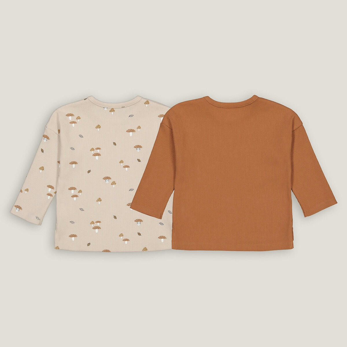 Lot 2 T-shirts manches longues, motif champignons