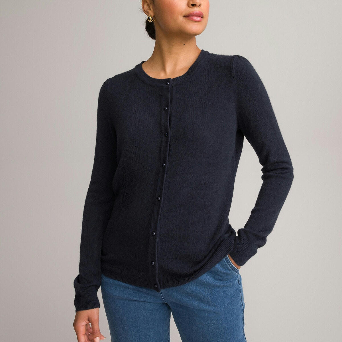 Cardigan col rond en fine maille, boutonné