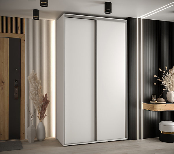 Armoire Cannes 1 à Portes Coulissantes 205,2/130/45 2 Portes (blanc,blanc.argent)