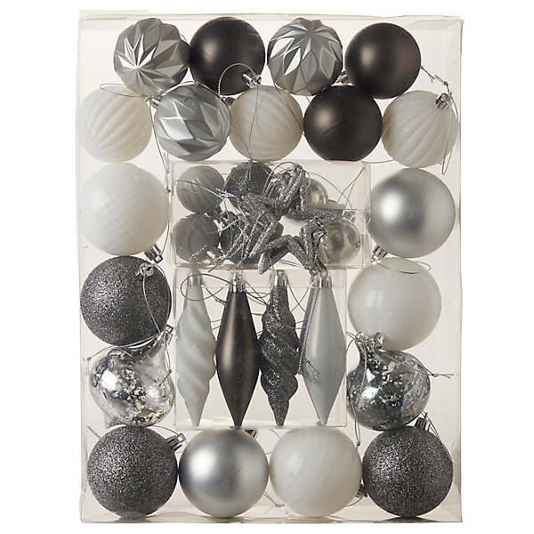 Assortiment de 40 boules de Noël couleur argent