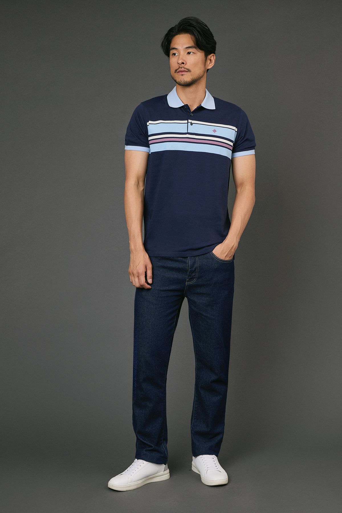 Maine Navy Placement Stripe Polo Shirt