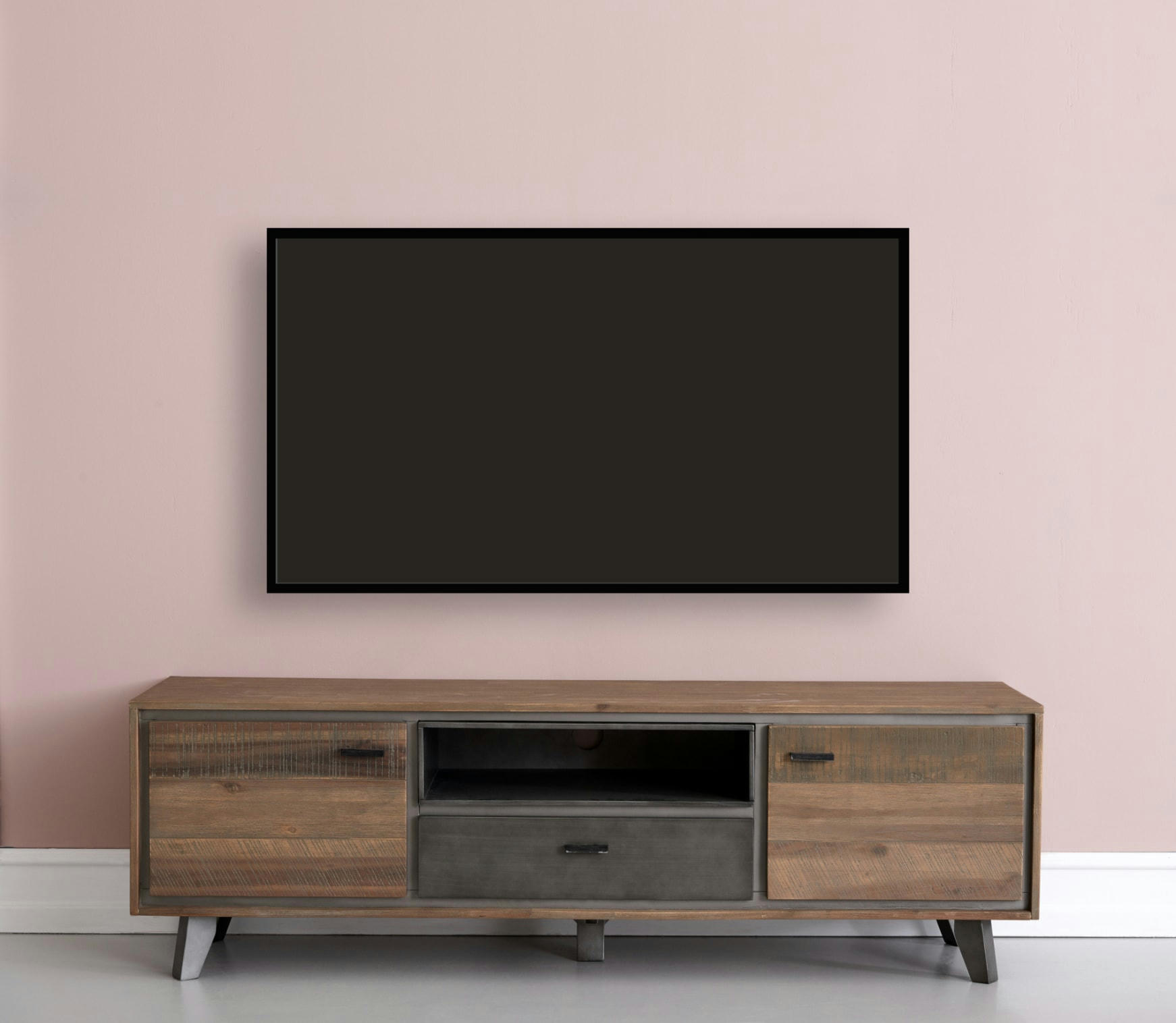 MALAGA - Meuble TV 2 portes 1 tiroir en acacia massif marron