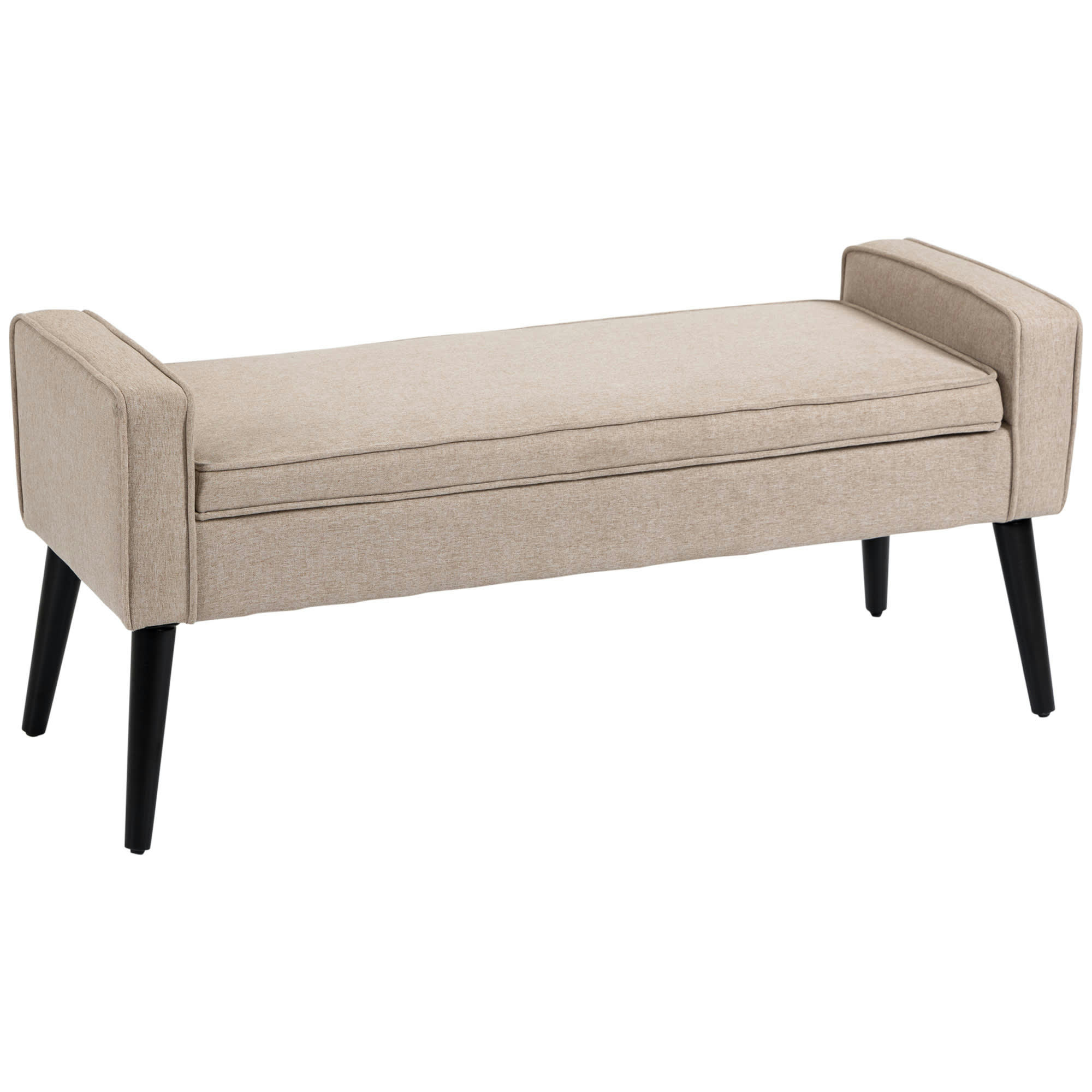 - Banquette coffre rangement 2 en 1 contemporain bois noir tissu beige
