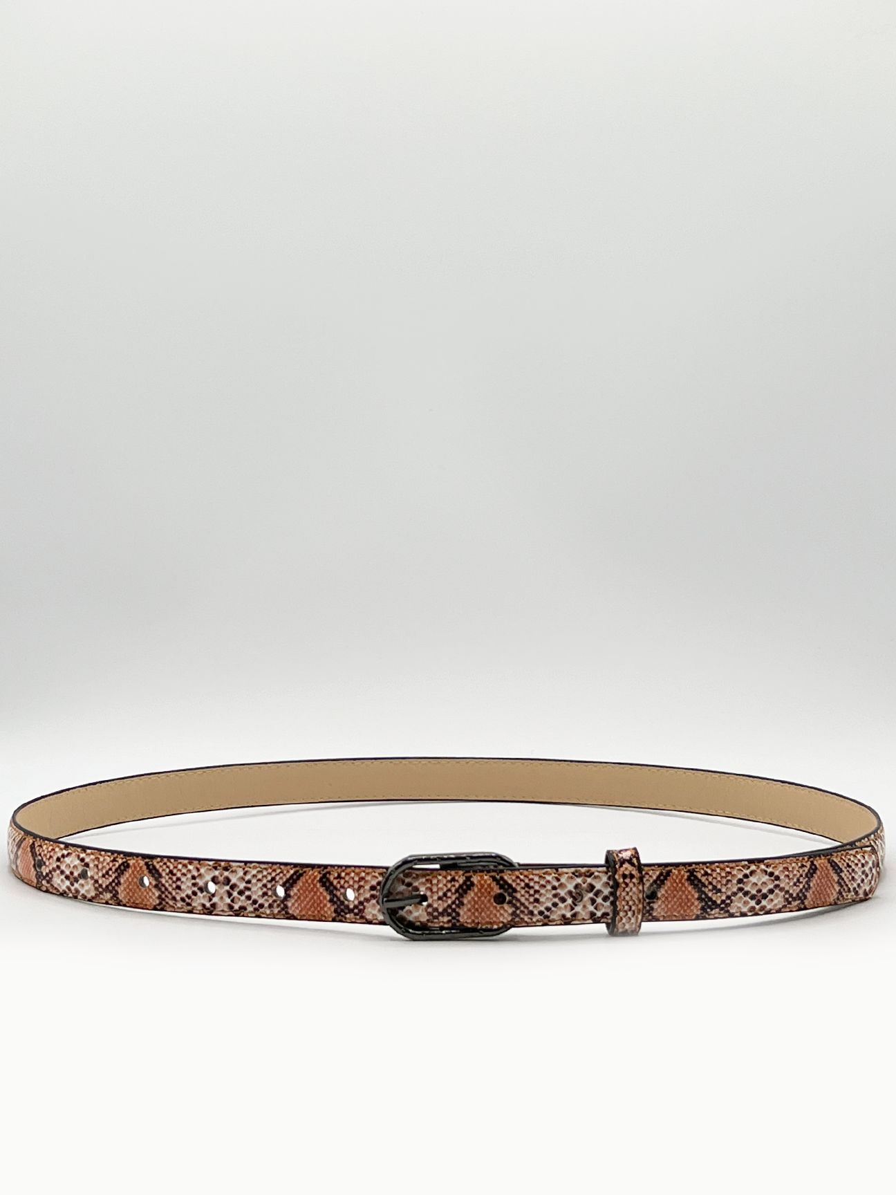 SVNX Faux Snake Print Thin Belt in Coral