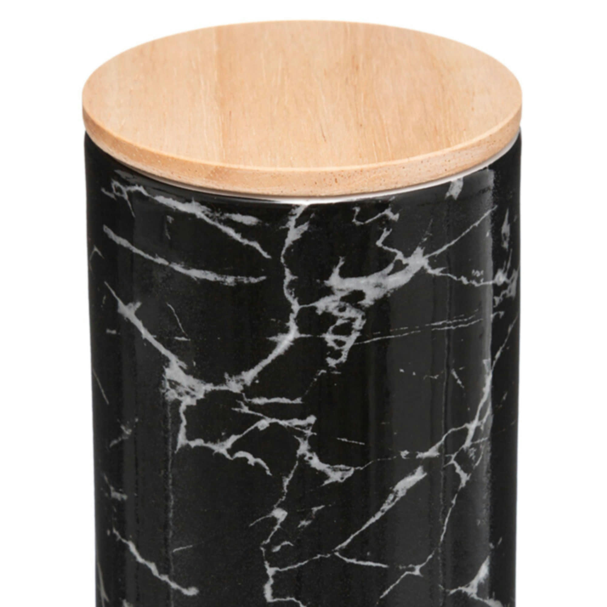 - Bocal cuisine rond céramique effet marbre noir bouchon bois - 0.82L