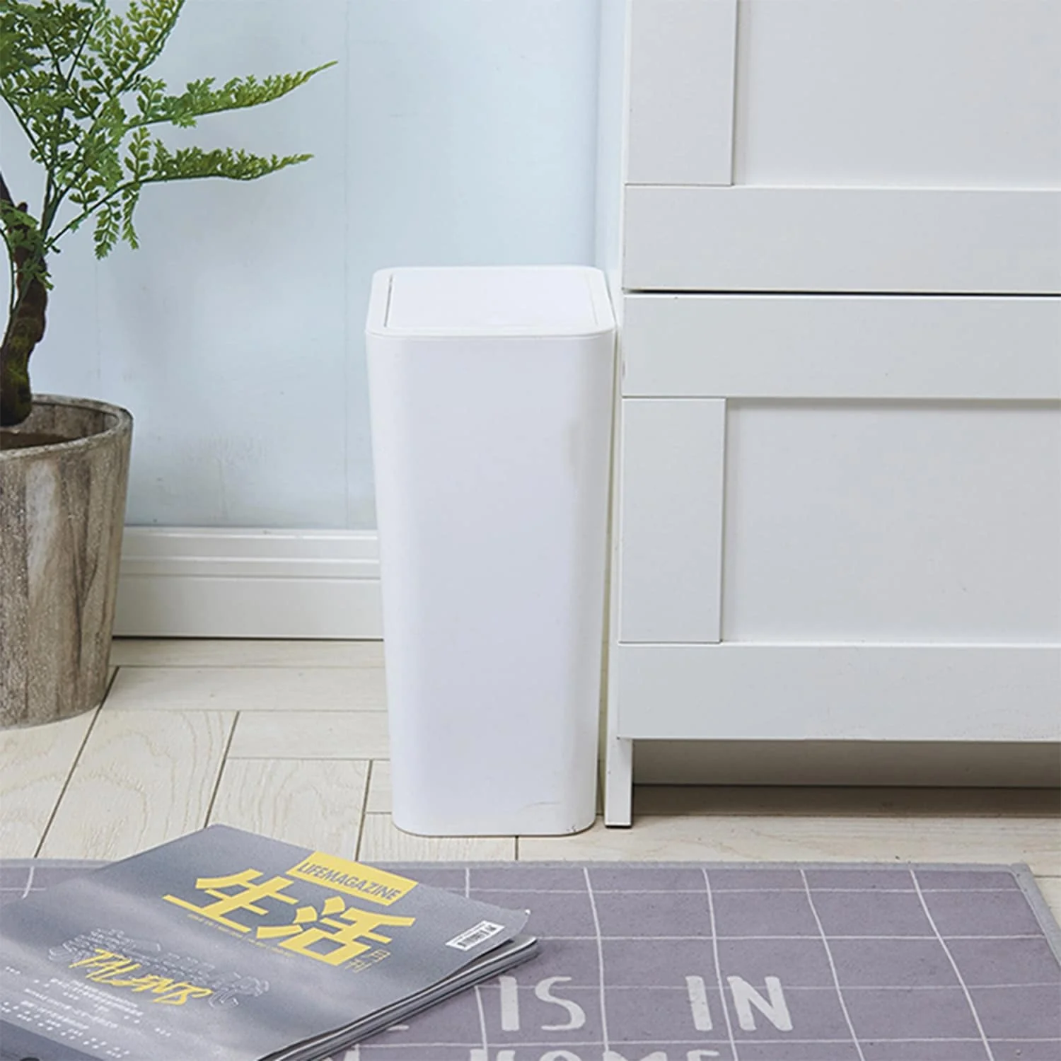 HANAMYA 2.6 Gallon Slim Trash Can with Press Top Lid