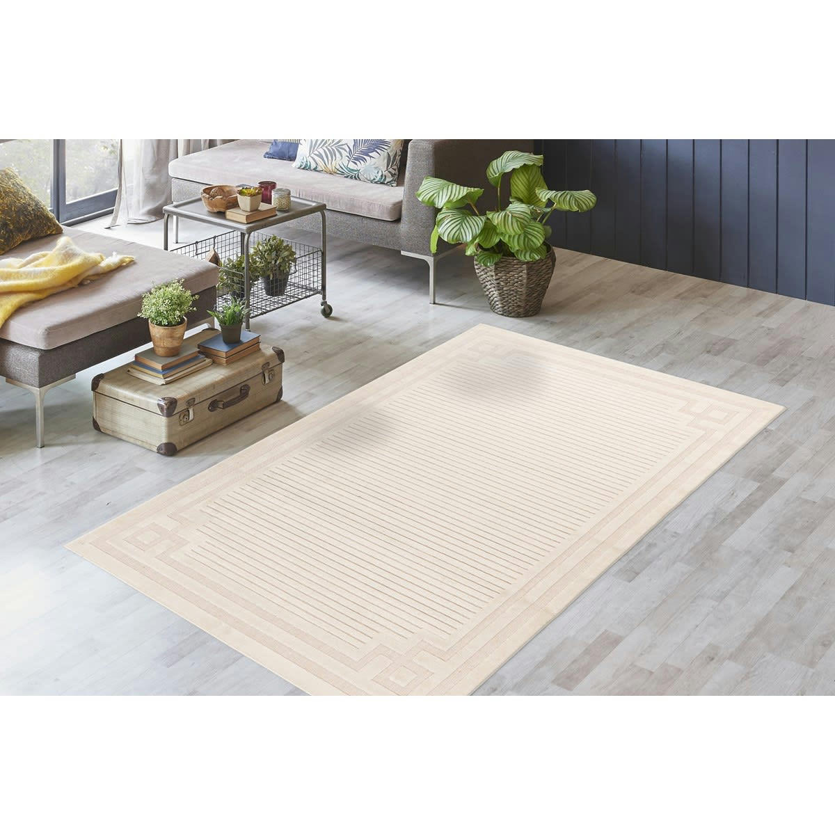 OLYMPE - Tapis de salon en polypropylène blanc cassé 80x160 cm