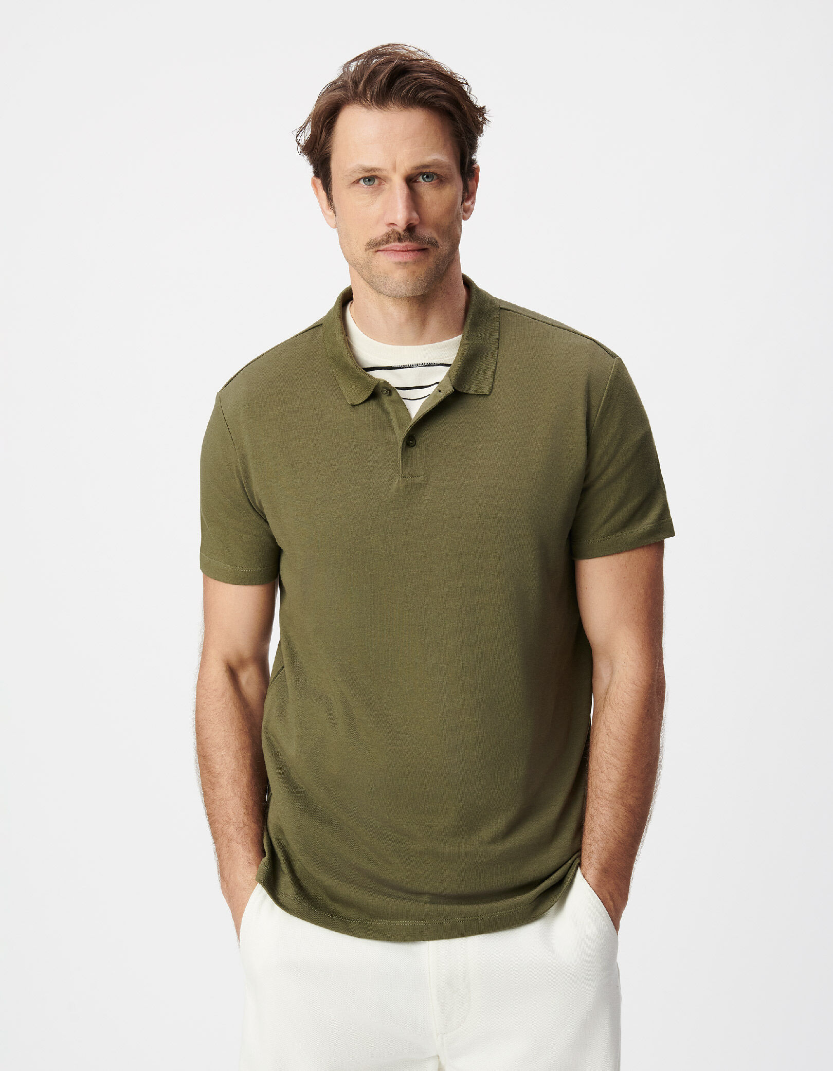 Polo manches courtes kaki coton modal Homme