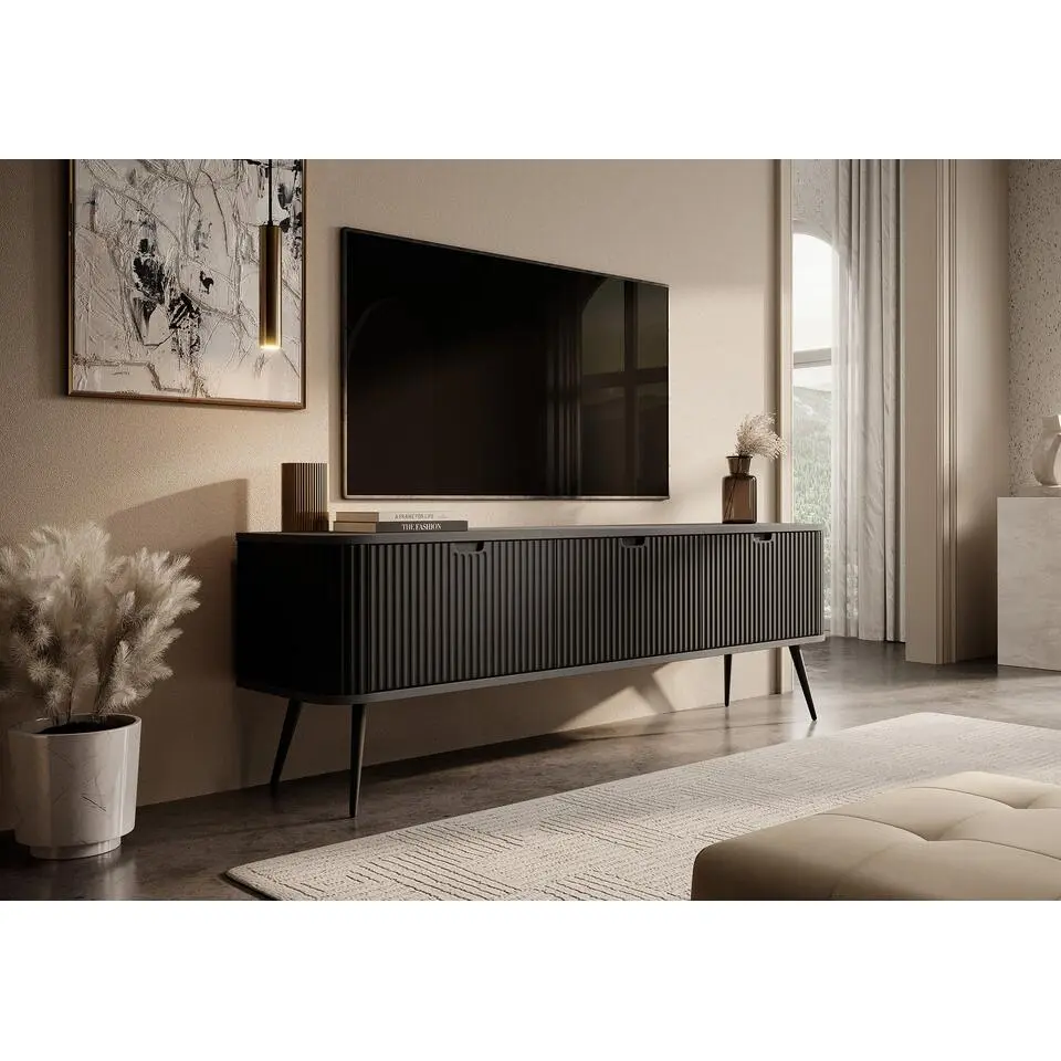 Meubella - TV-Meubel Zakari - Zwart - 168 cm