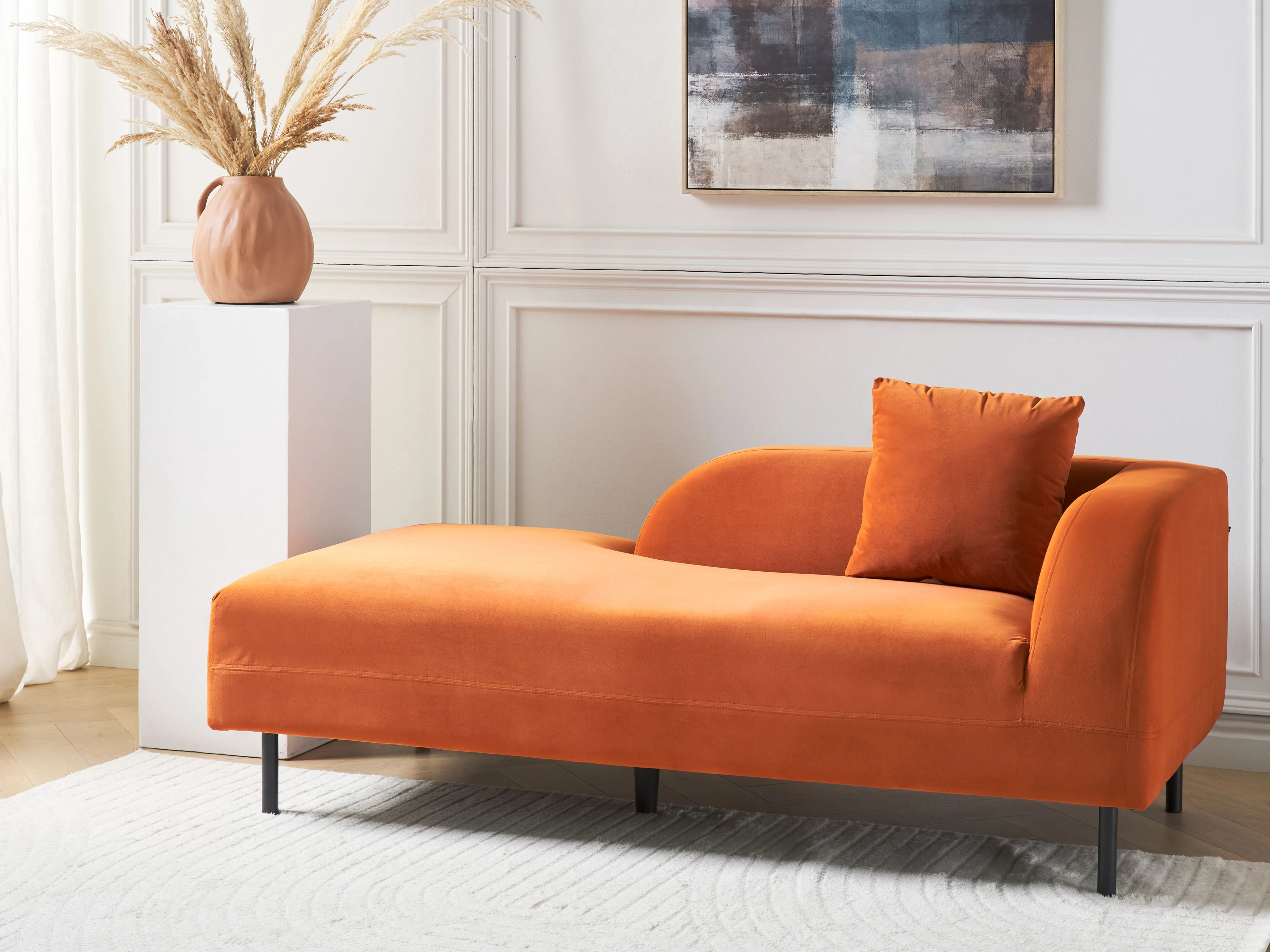 Right-Hand Chaise Longue LE CRAU Velvet Orange