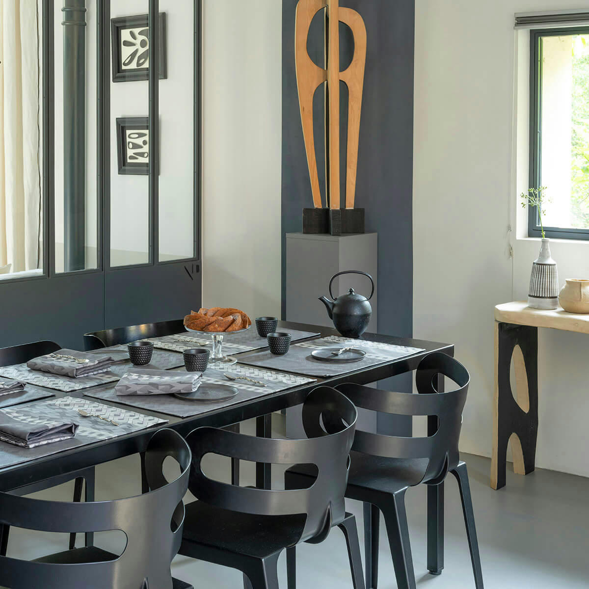 CARACTÈRE ENDUIT - Set de table en coton titane 50 x 36