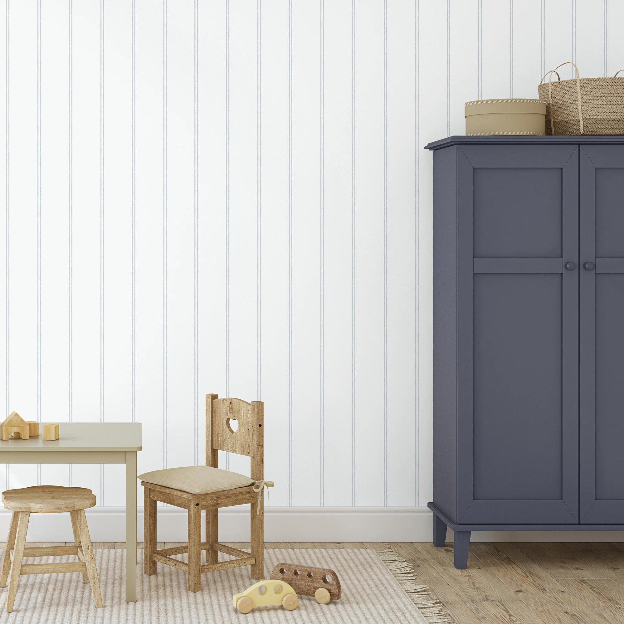 Papier peint intissé RIBAMBELLE coloris bleu doux et écru