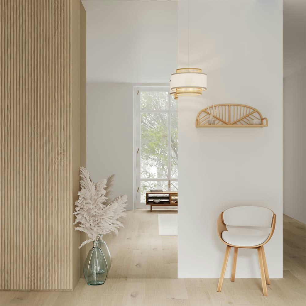 ADELMAR - Chaise en bois clair et PU blanc