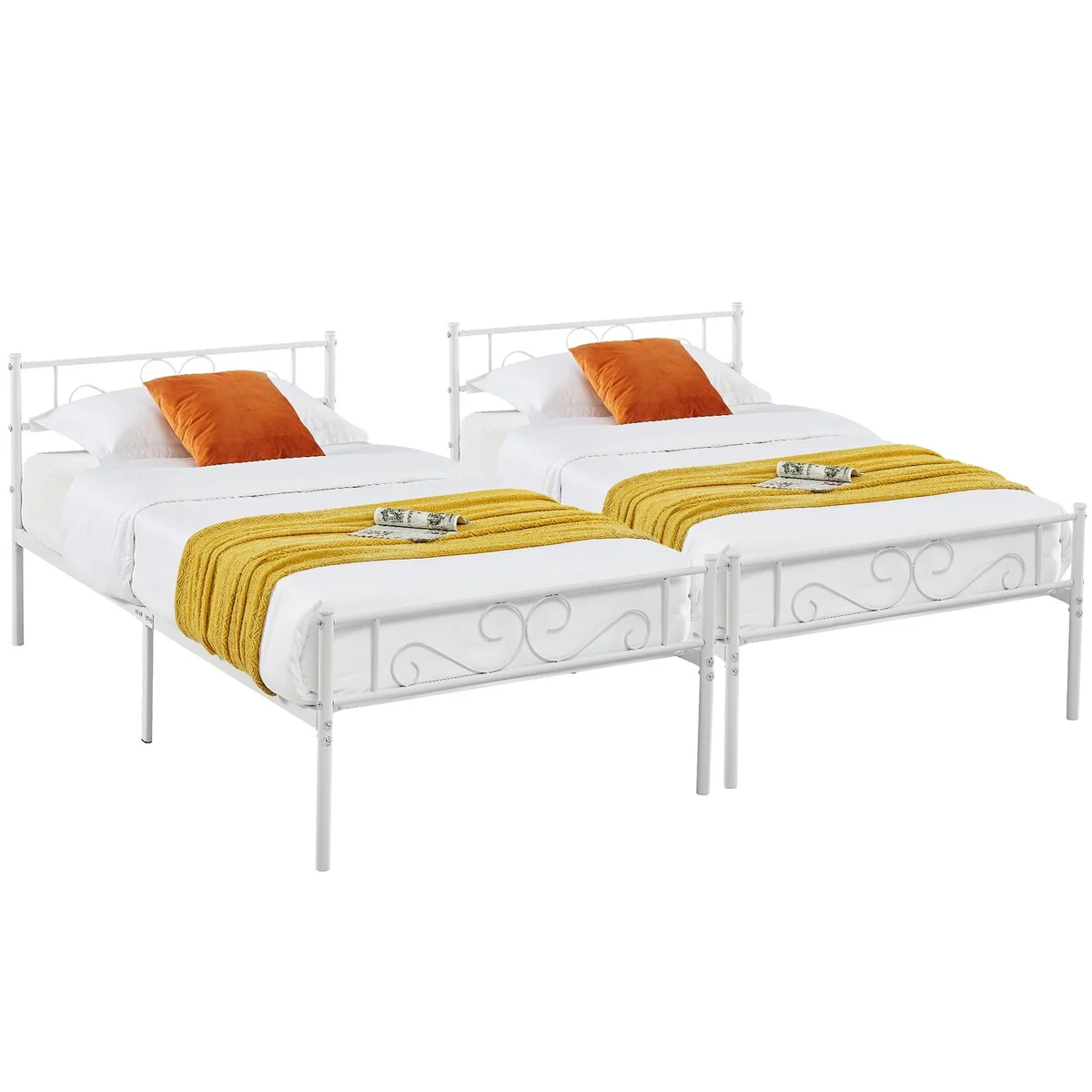 VECELO Kids Bed Frame Set of 2, Metal Bed Frame with Headboard, Twin Size Platform Bed
