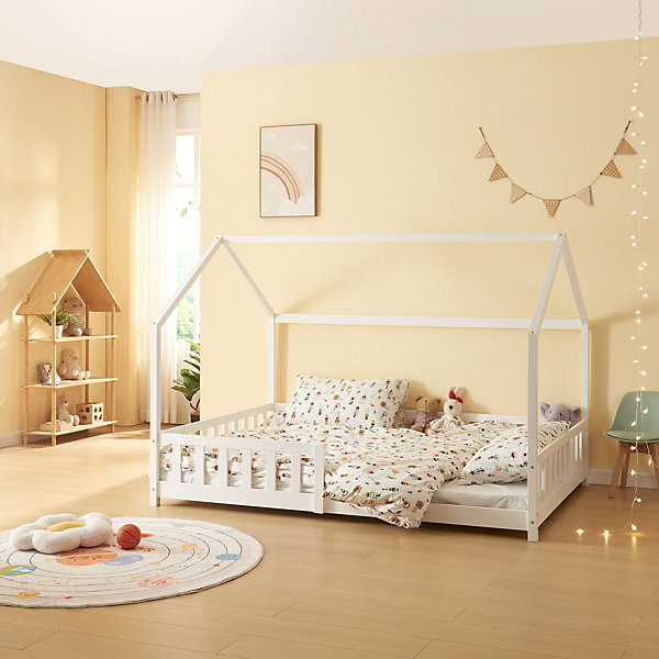 Lit cabane Hesel bois de pin 120 x 200 cm blanc en.casa