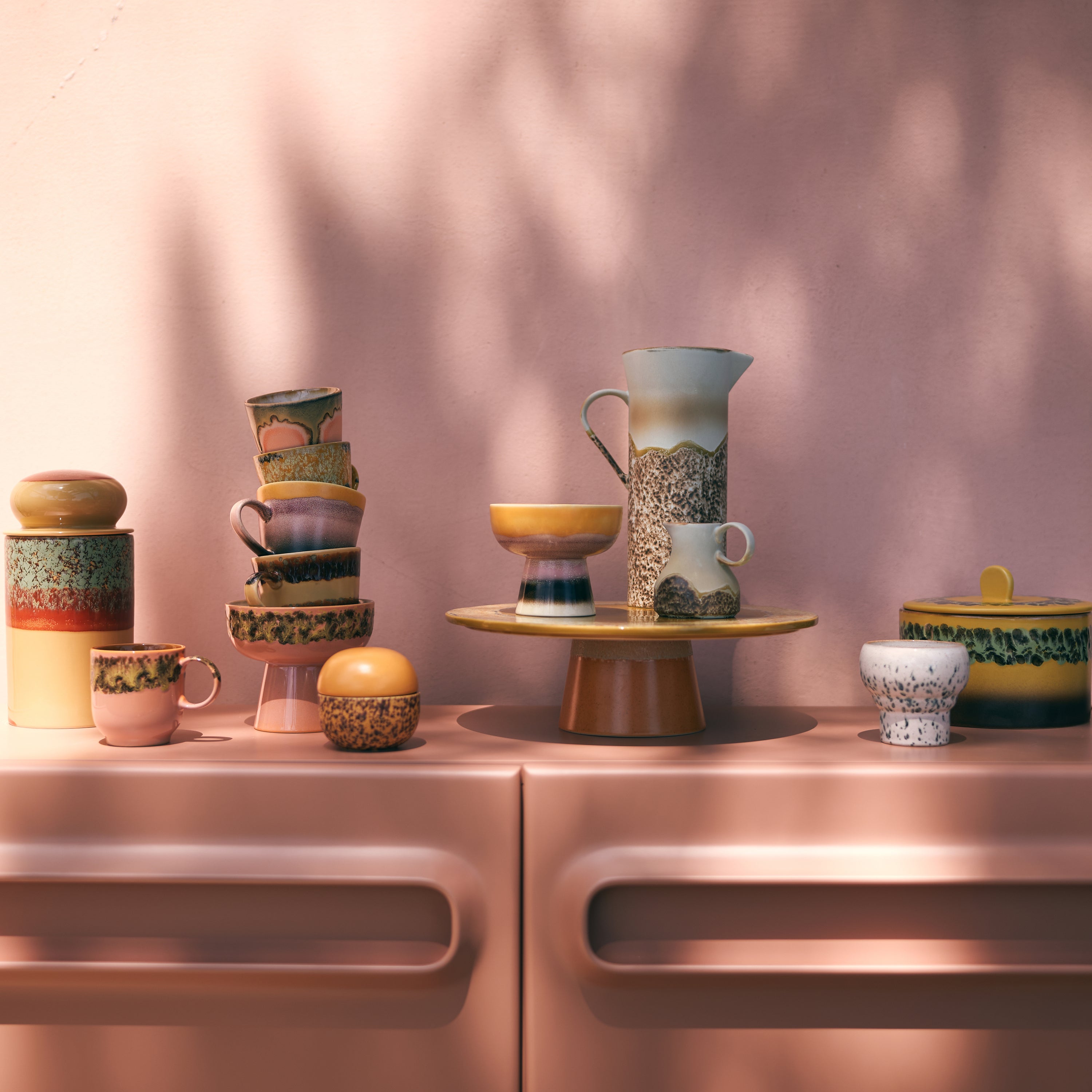 HKliving 70's Ceramics Koffiekop 0,25 L - Set van 4 - Cape