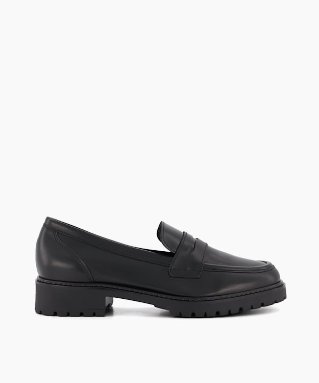 Gild Black - Cleated-Sole Leather Penny-Trim Loafers