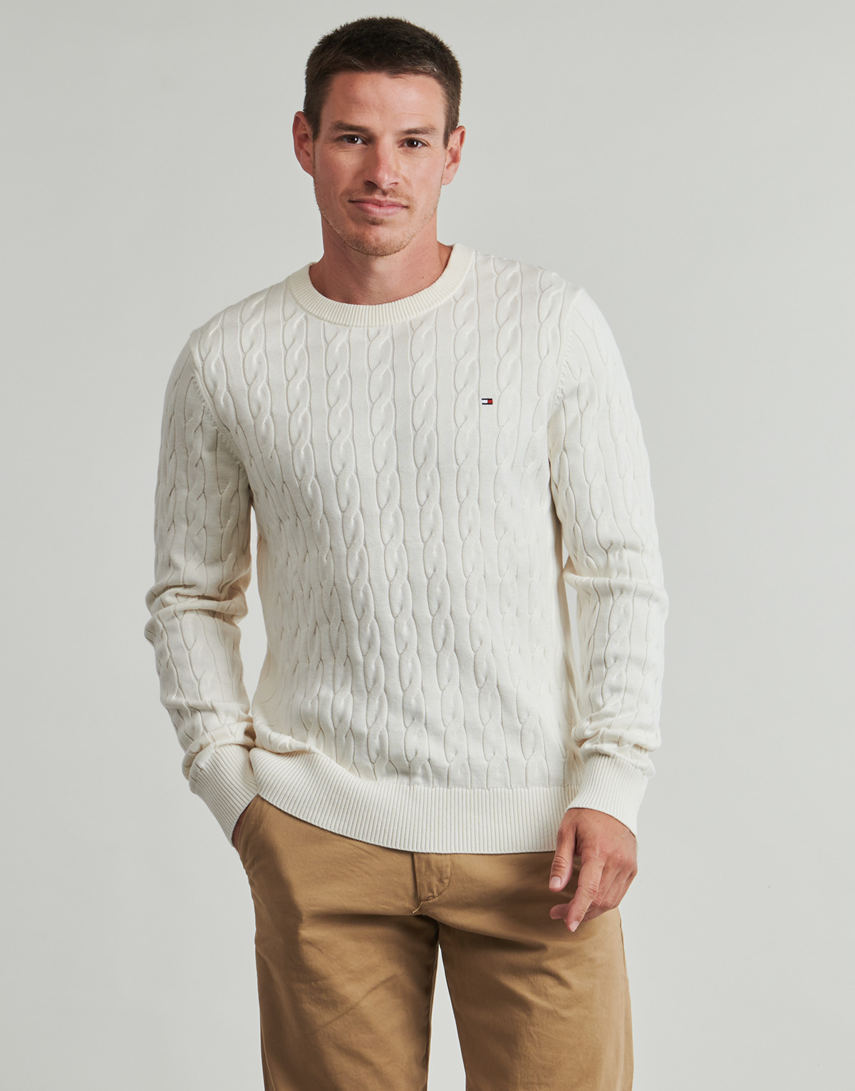 Tommy Hilfiger - CLASSIC COTTON CABLE CREW NECK - Ecru