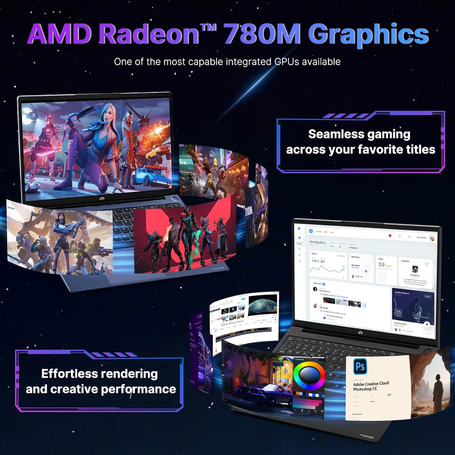 NIMO 17.3 Gaming-Laptop Ryzen 9 8945HS (Beat i9-13900H  Up to 5.2GHz) 16GB RAM  512GB SSD  Radeon 780M  PD 100W Type-C AI-Enhanced for Copilot VR Ready  Backlit Keyboard  Fingerprint