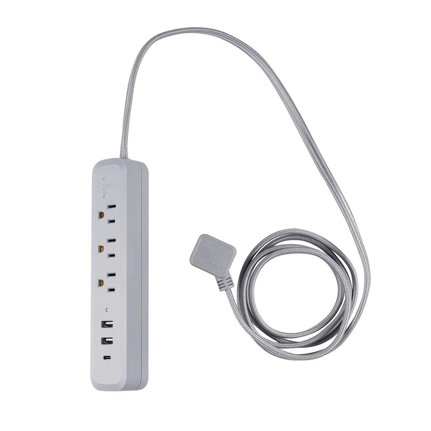 Globe Designer 3-Outlet Surge Protector Power Bar with 3 USB Outlets, 6-ft