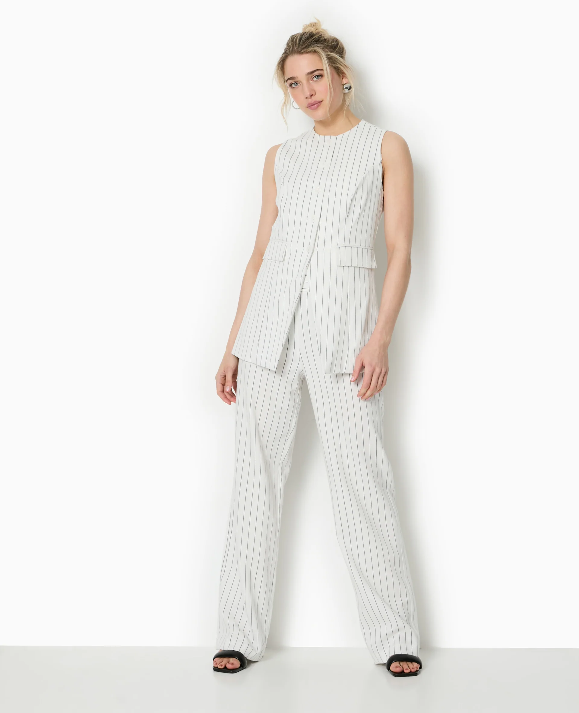 Pantalon droit rayé taille haute