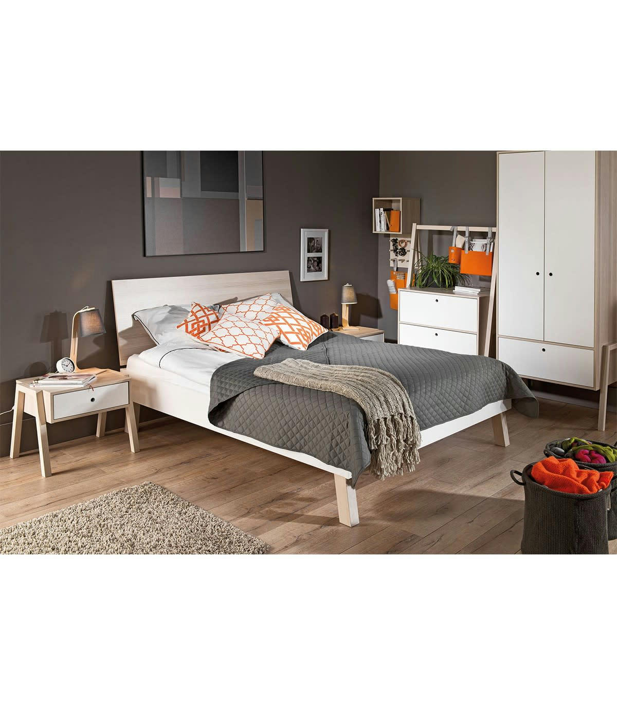 SPOT - Armoire 2 portes 1 tiroir avec penderie - Blanc et beige