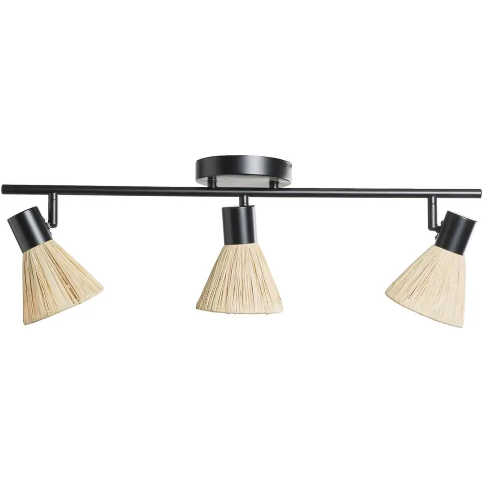 3-spot Raffia E14 - beige/zwart metaal - 21x66x11 cm