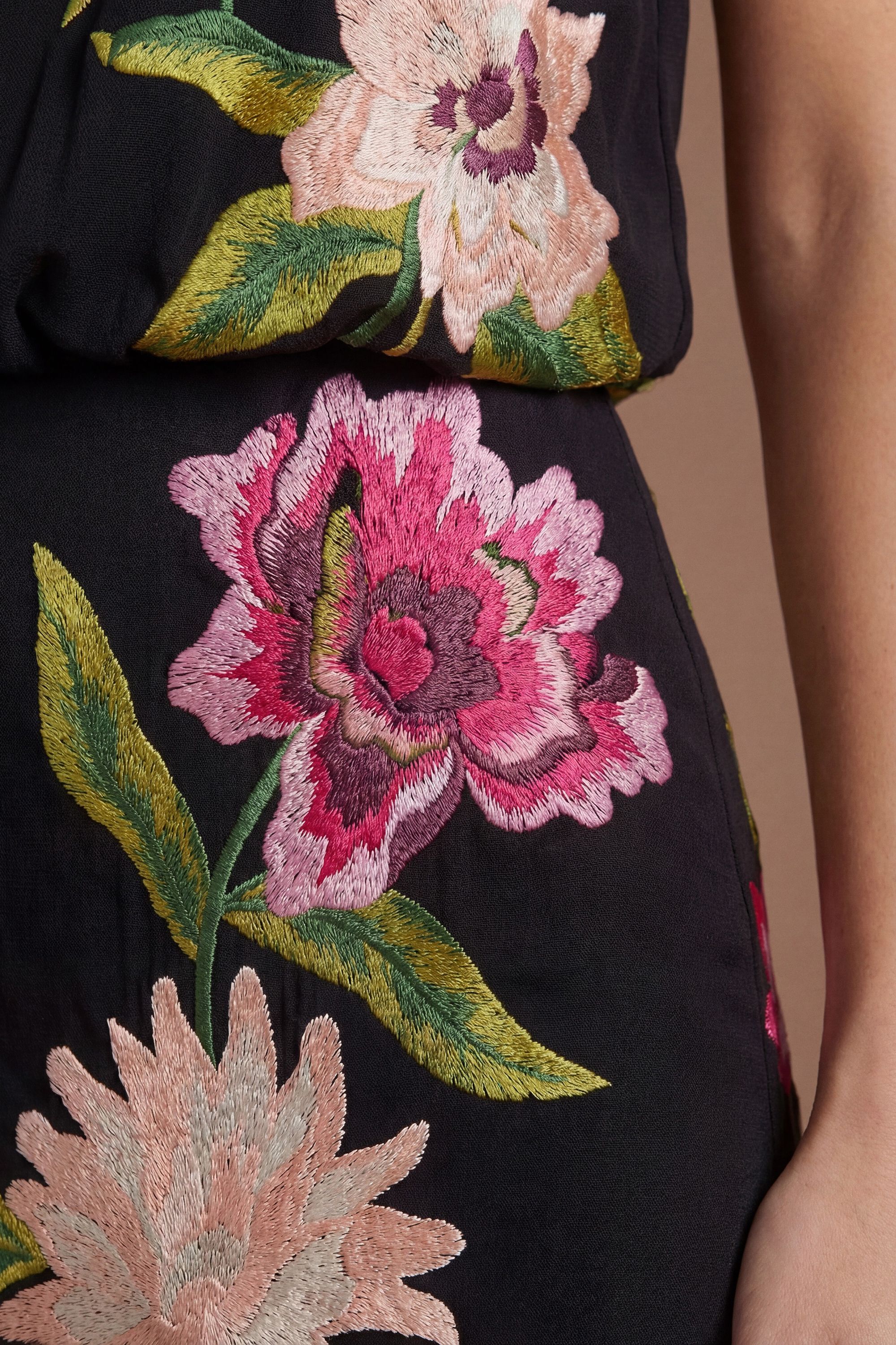 Coast High Neck Midi Dress With Floral Embroidery