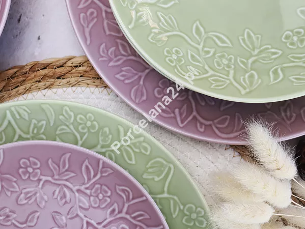 Komplet talerzy na 6 osób (18 el) Lubiana - Hanami Pistacjowa Zieleń / Pudrowy Róż