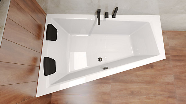 Baignoire asymétrique 180 x 125 Gauche INTIMA acrylique blanc, sans Habillage   Repose Tête   Pieds   Vidage à chromé