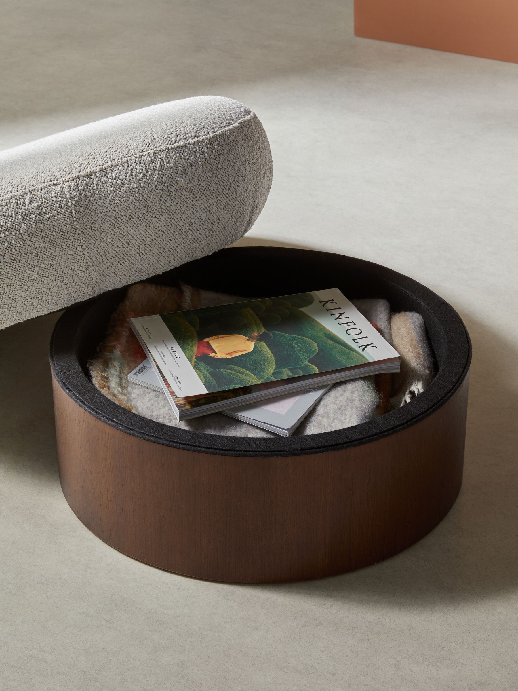 Novara Storage Footstool in Off White Pax Boucle