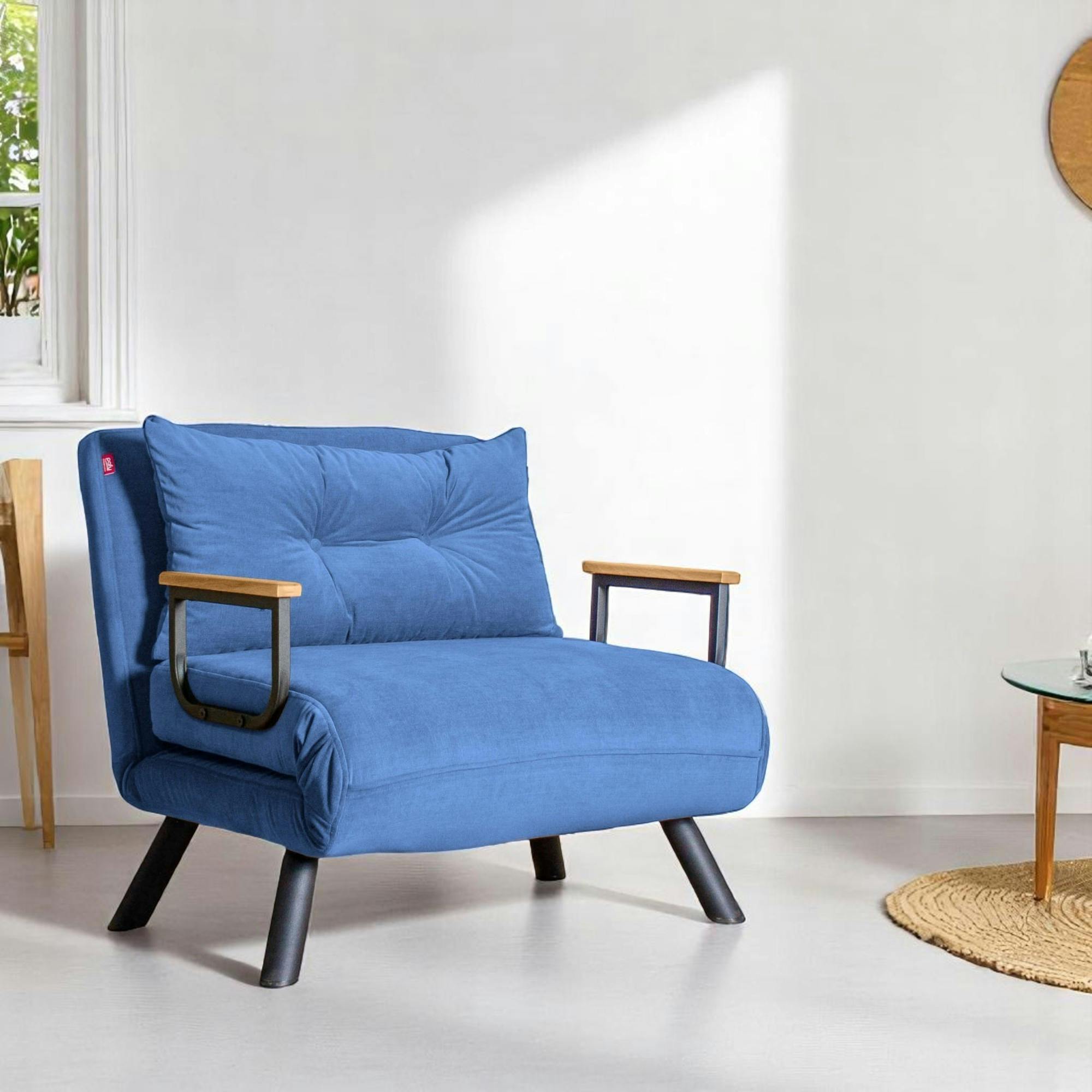 Fauteuil convertible bleu - coussin assorti MODI