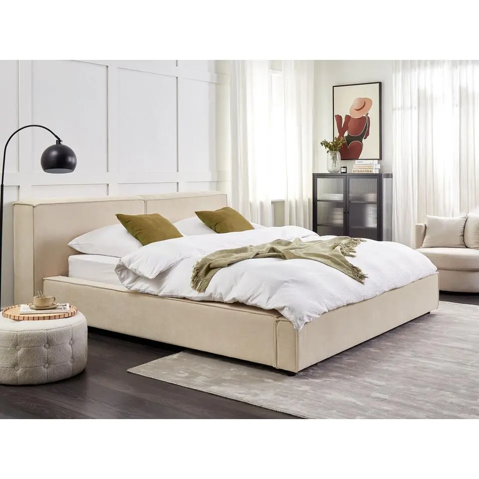 LINARDS - Bed - Beige - 180 x 200 cm - Corduroy