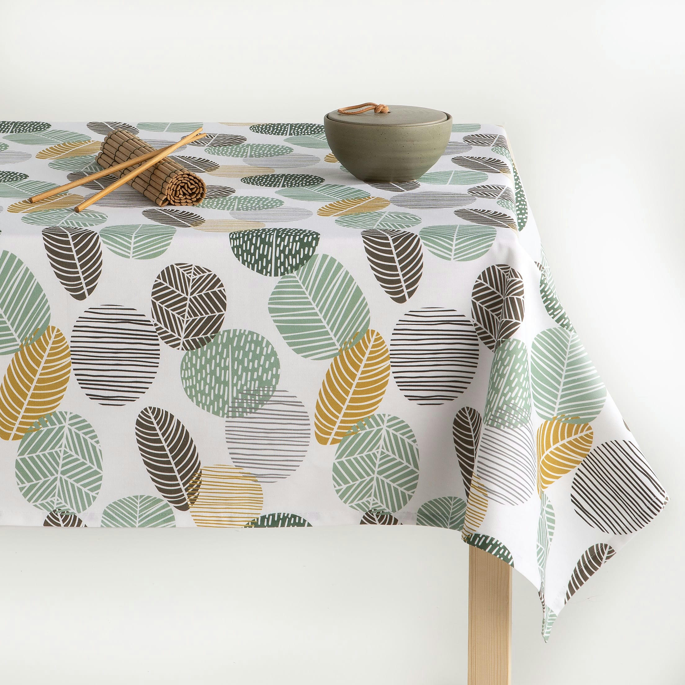 CARES AGUA - Nappe en coton biologique antitâche imprimée multicolore 140x140 cm