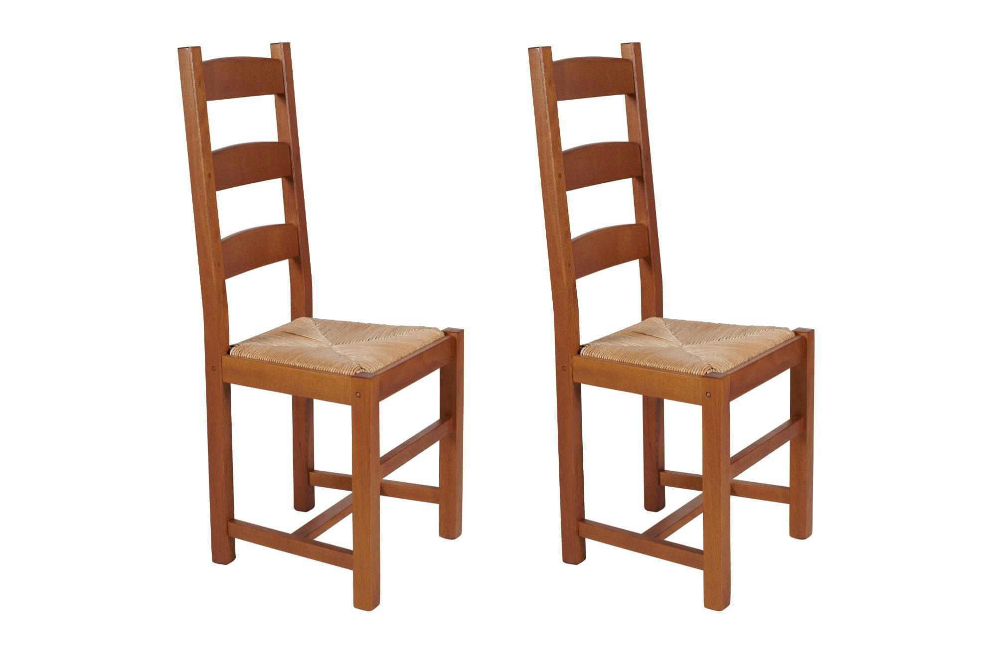 RIGA - Lot de 2 chaises en bois assise paille