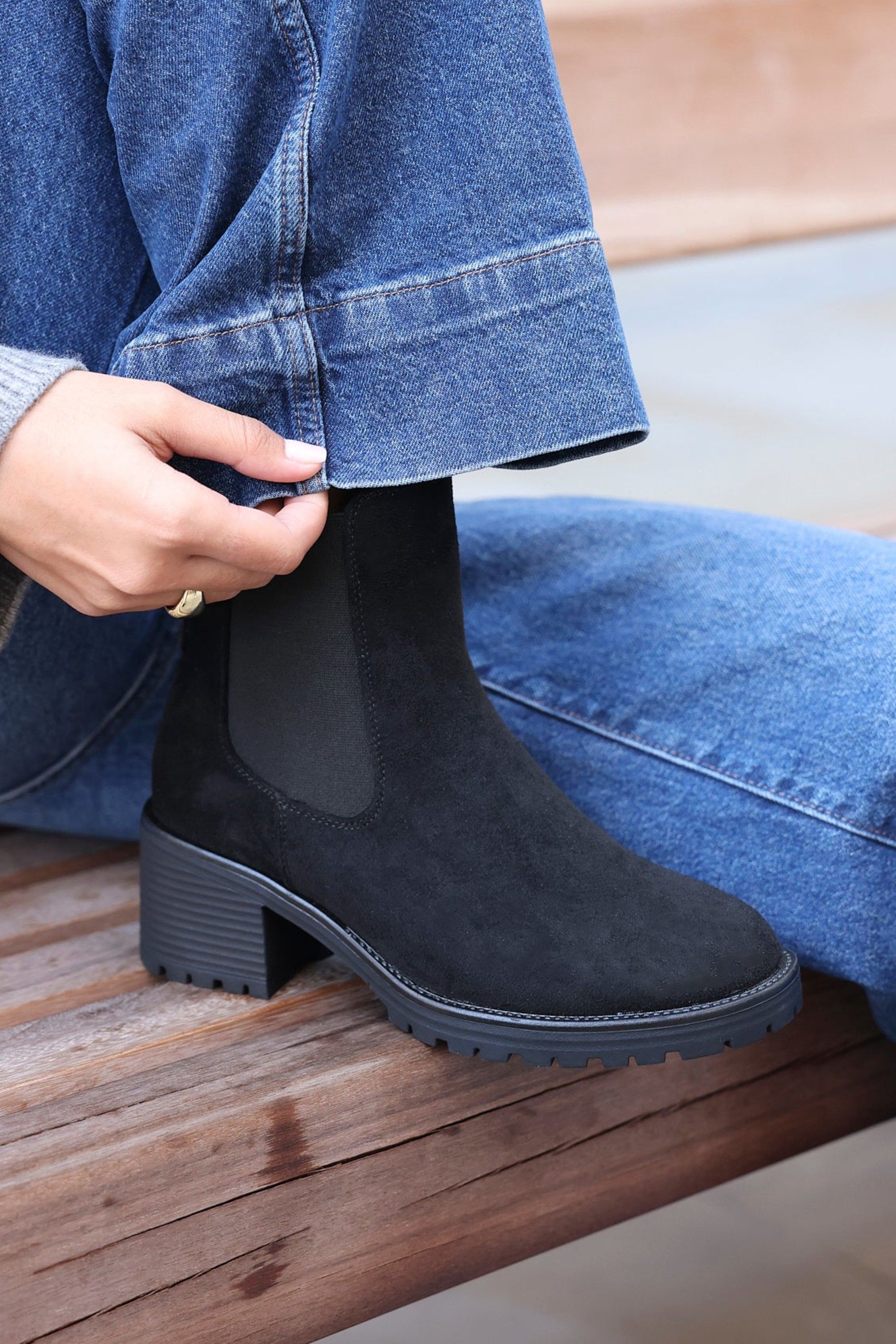 Linzi Path Black Faux Suede Chelsea Boot