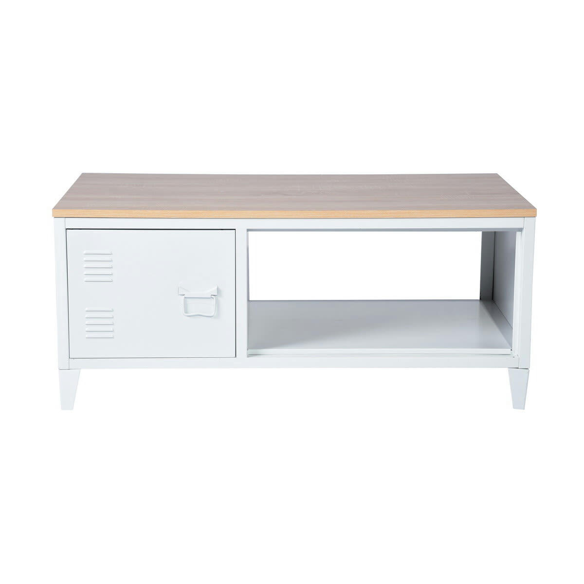 - Table basse bois métallique blanc une porte rangement 120X40