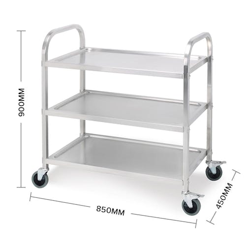 SOGA 3 Tier Stainless Steel Kitchen Food Trolley Utility Medium 85x45x90cm