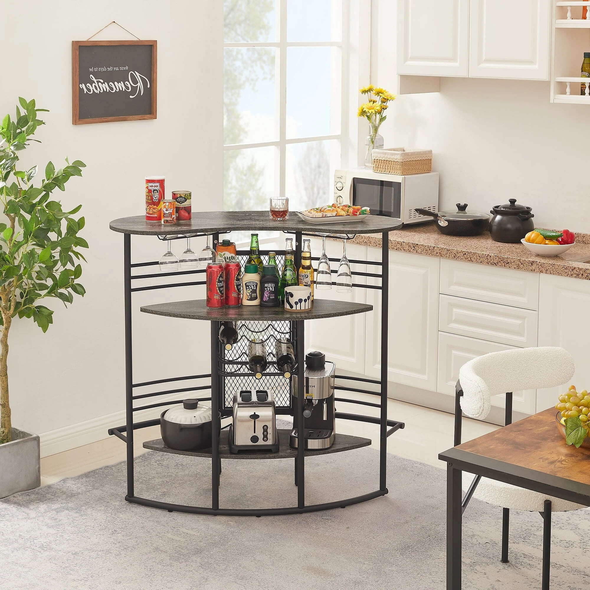 Wine Cabinet Coffee Table, Three Tiers Coffee Bar Table Wine Rack Liqour Bar with Large Storage