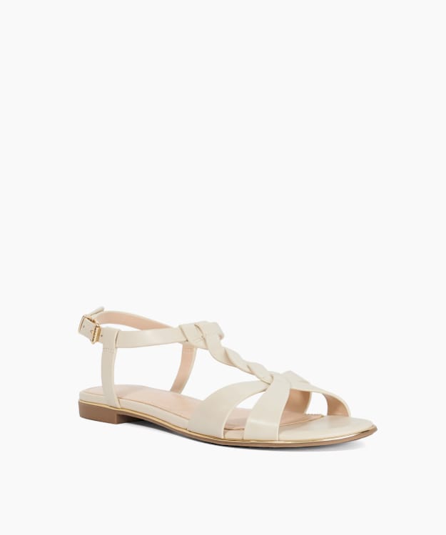 Lylar Ecru - Plaited T-Bar Leather Sandals