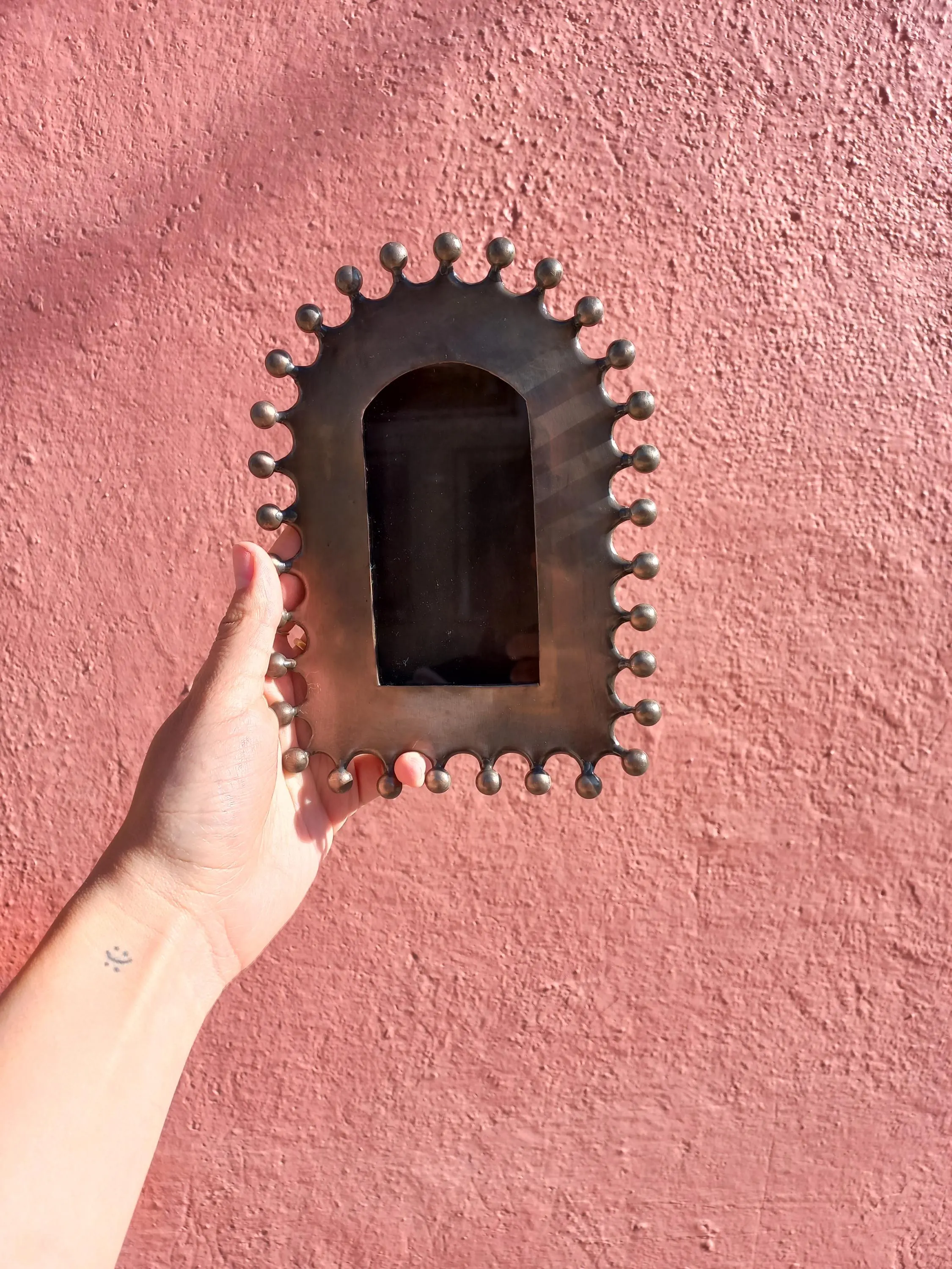 TIN NICHO 7 inch tall, Punched Tin, Handmade in Mexico, Mexican Artisanal handcrafted handmade silver & copper color