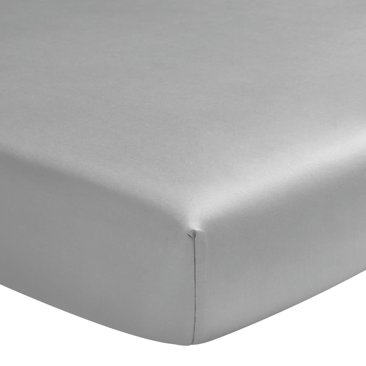 TEOPHILE - Drap housse en satin de coton argent 200x200